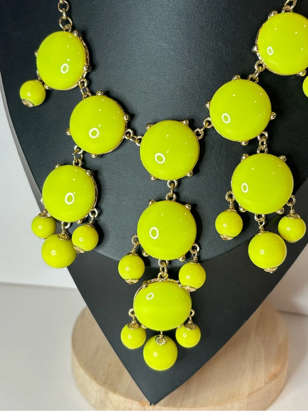 Vintage J.CREW  Bubble Necklace Hot Yellow Green Bead Scoop Bib 24”